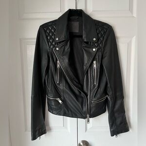 All Saints - Black Lambskin Leather Jacket with Silver Hardware and Quilting